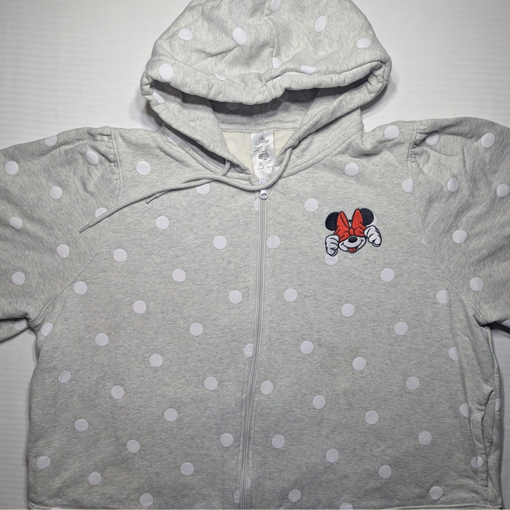 Disney Minnie Mouse‎ Polka Dot Hoodie Zip Up Gray Graphic Y2K Cozy